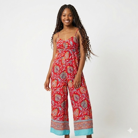 Anthropologie Pants - Anthropologie Women’s Red Paisley Wide Leg Jumpsuit XS